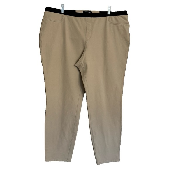 Lafayette 148 Brown Pants Size 16-18 Black Waistband Flat Front Pull On - Picture 1 of 15